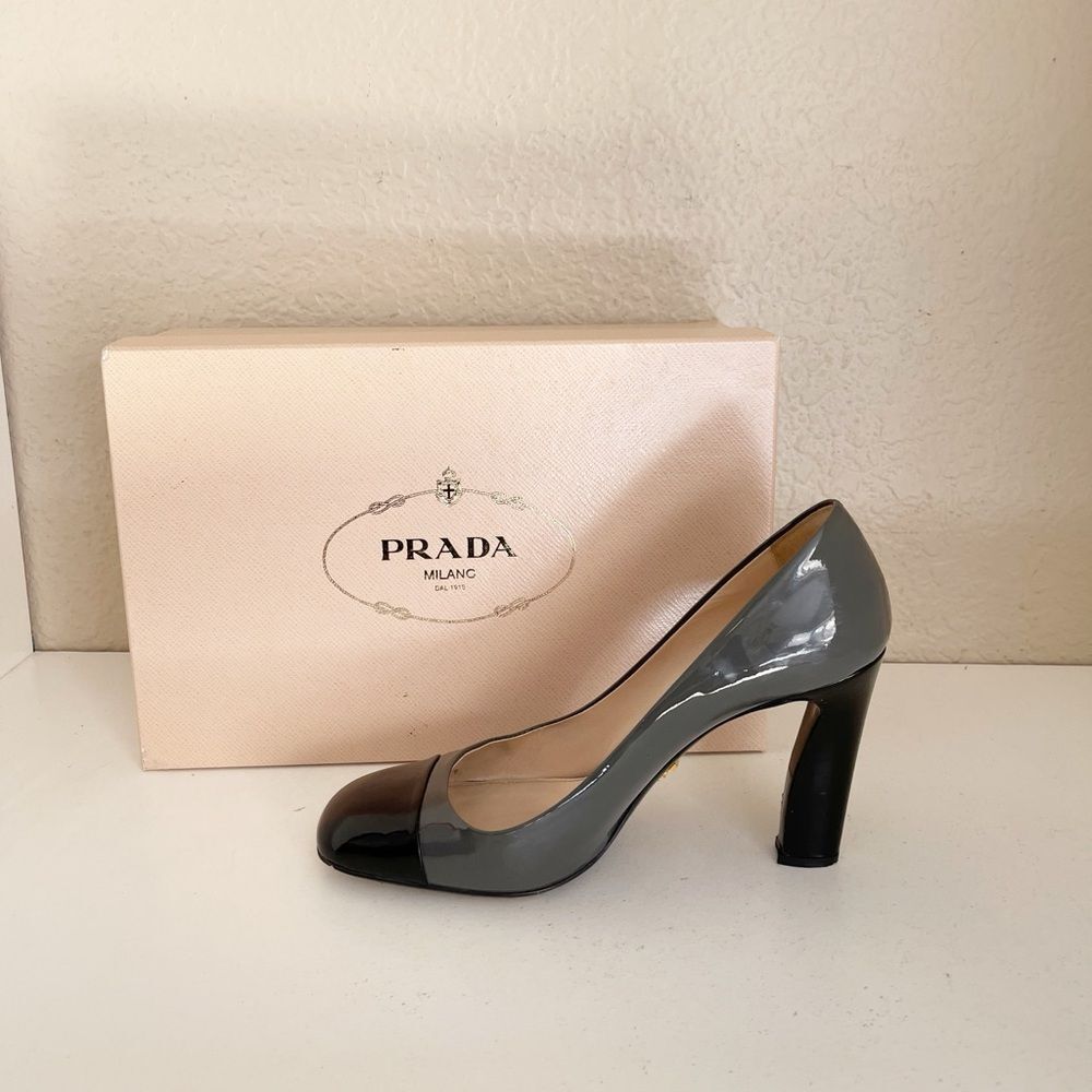 Prada Vernice Bi-Cole black and gray patent leather Heels - Picture 11 of 16